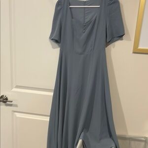 SHEIN Gray blue Puff Sleeve Midi Sundress